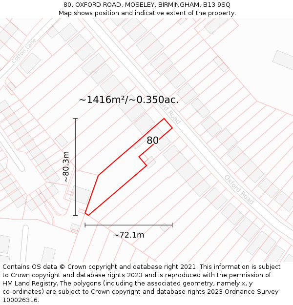 80, OXFORD ROAD, MOSELEY, BIRMINGHAM, B13 9SQ: Plot and title map