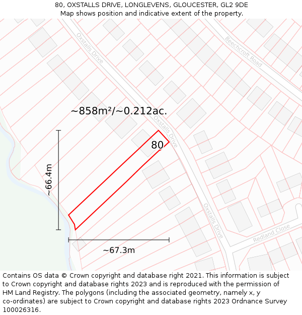 80, OXSTALLS DRIVE, LONGLEVENS, GLOUCESTER, GL2 9DE: Plot and title map