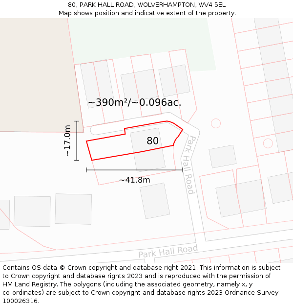 80, PARK HALL ROAD, WOLVERHAMPTON, WV4 5EL: Plot and title map