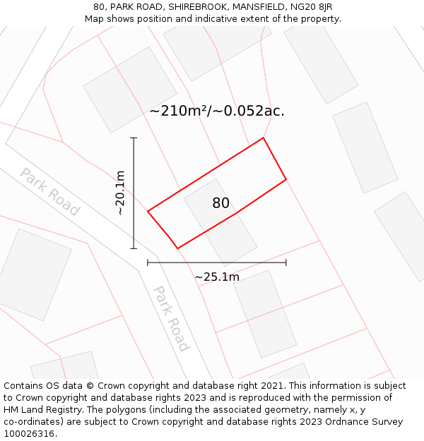 80, PARK ROAD, SHIREBROOK, MANSFIELD, NG20 8JR: Plot and title map