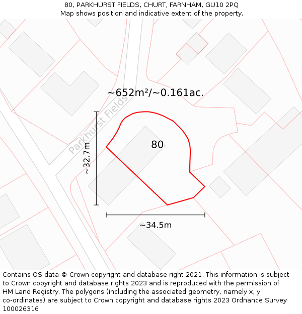 80, PARKHURST FIELDS, CHURT, FARNHAM, GU10 2PQ: Plot and title map