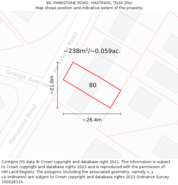 80, PARKSTONE ROAD, HASTINGS, TN34 2NU: Plot and title map