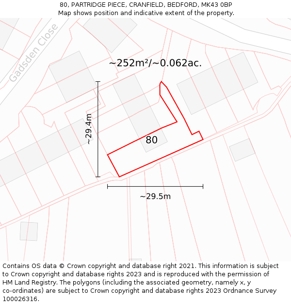 80, PARTRIDGE PIECE, CRANFIELD, BEDFORD, MK43 0BP: Plot and title map