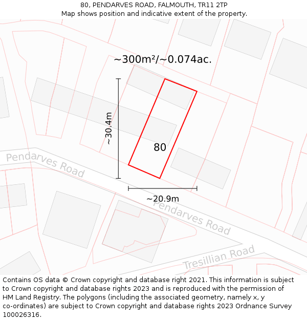 80, PENDARVES ROAD, FALMOUTH, TR11 2TP: Plot and title map