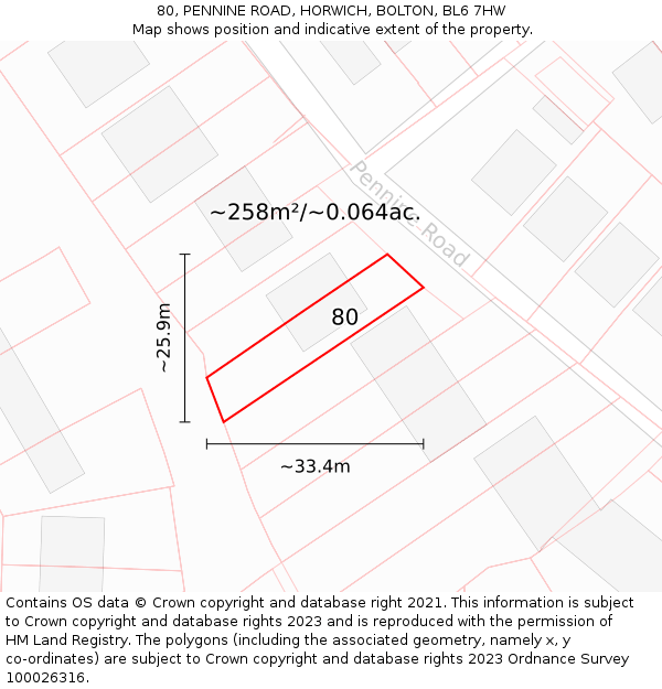 80, PENNINE ROAD, HORWICH, BOLTON, BL6 7HW: Plot and title map