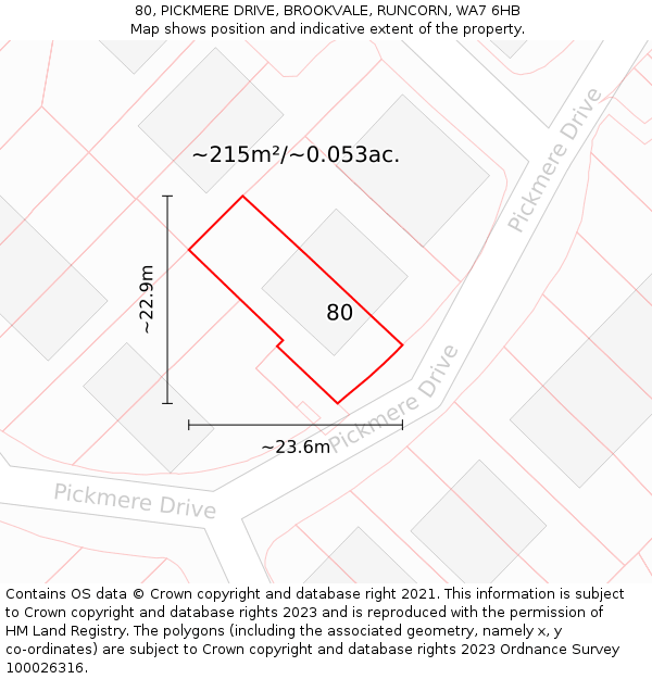 80, PICKMERE DRIVE, BROOKVALE, RUNCORN, WA7 6HB: Plot and title map