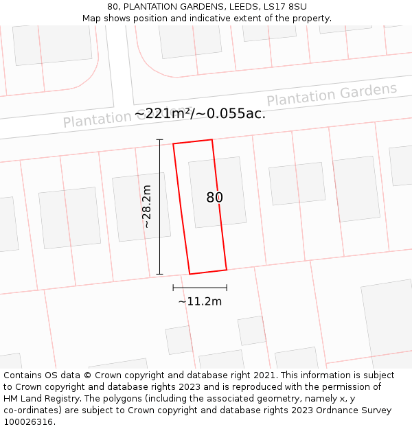 80, PLANTATION GARDENS, LEEDS, LS17 8SU: Plot and title map