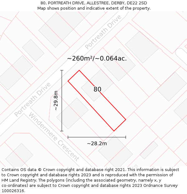 80, PORTREATH DRIVE, ALLESTREE, DERBY, DE22 2SD: Plot and title map