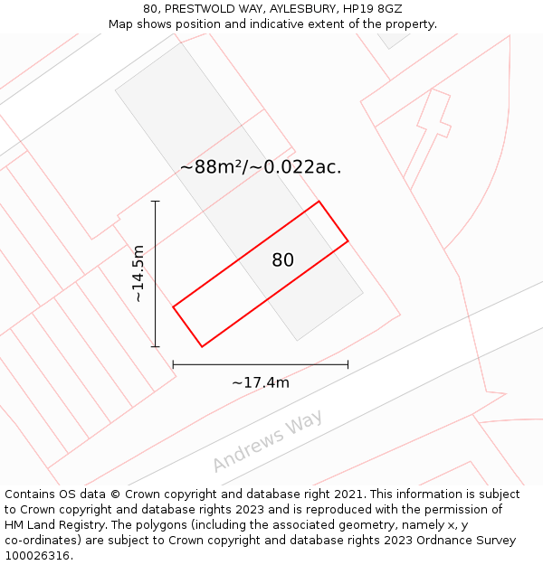 80, PRESTWOLD WAY, AYLESBURY, HP19 8GZ: Plot and title map