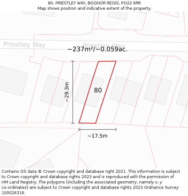 80, PRIESTLEY WAY, BOGNOR REGIS, PO22 6RR: Plot and title map