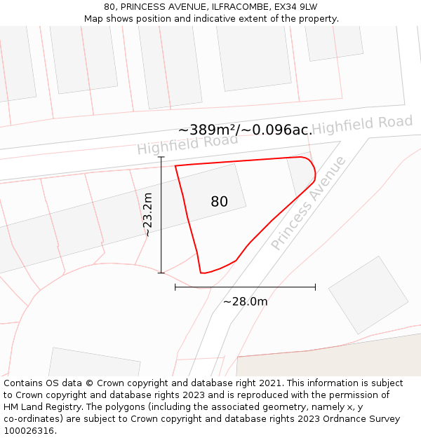 80, PRINCESS AVENUE, ILFRACOMBE, EX34 9LW: Plot and title map