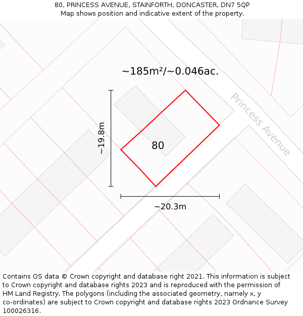 80, PRINCESS AVENUE, STAINFORTH, DONCASTER, DN7 5QP: Plot and title map