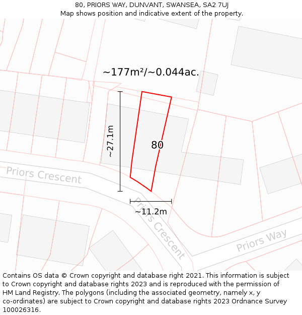 80, PRIORS WAY, DUNVANT, SWANSEA, SA2 7UJ: Plot and title map
