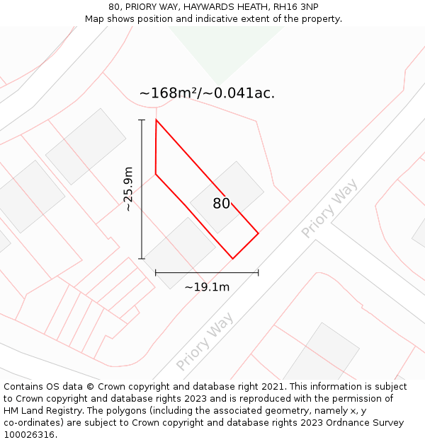 80, PRIORY WAY, HAYWARDS HEATH, RH16 3NP: Plot and title map