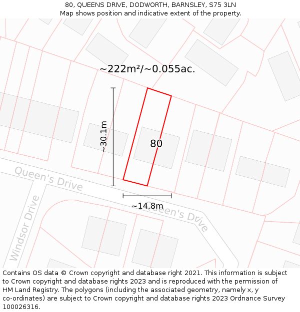80, QUEENS DRIVE, DODWORTH, BARNSLEY, S75 3LN: Plot and title map