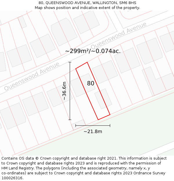 80, QUEENSWOOD AVENUE, WALLINGTON, SM6 8HS: Plot and title map