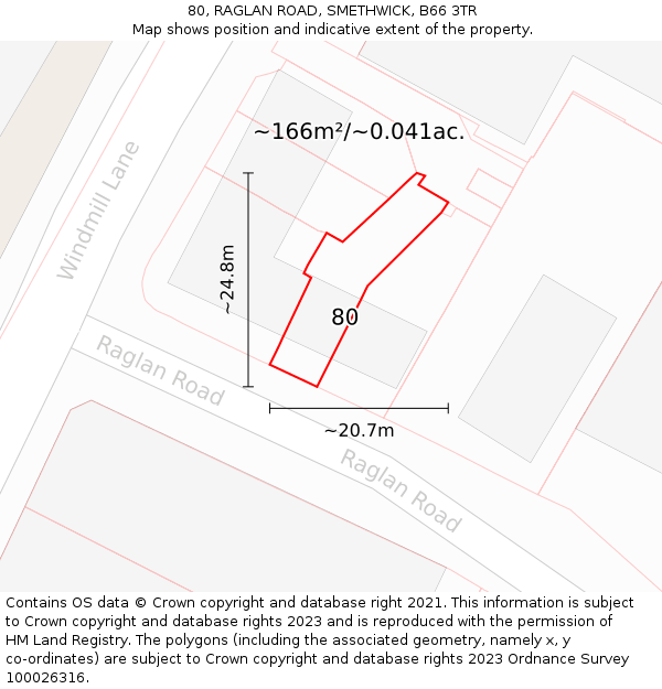 80, RAGLAN ROAD, SMETHWICK, B66 3TR: Plot and title map