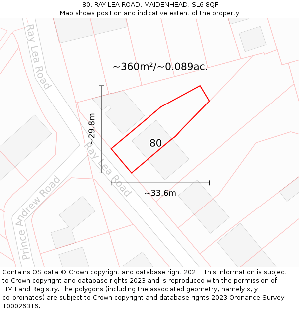 80, RAY LEA ROAD, MAIDENHEAD, SL6 8QF: Plot and title map