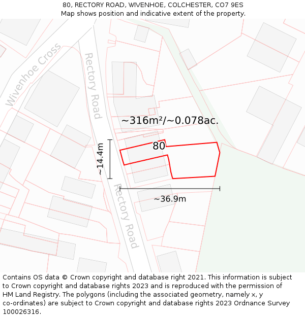 80, RECTORY ROAD, WIVENHOE, COLCHESTER, CO7 9ES: Plot and title map