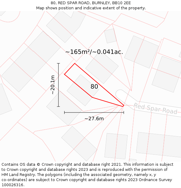 80, RED SPAR ROAD, BURNLEY, BB10 2EE: Plot and title map