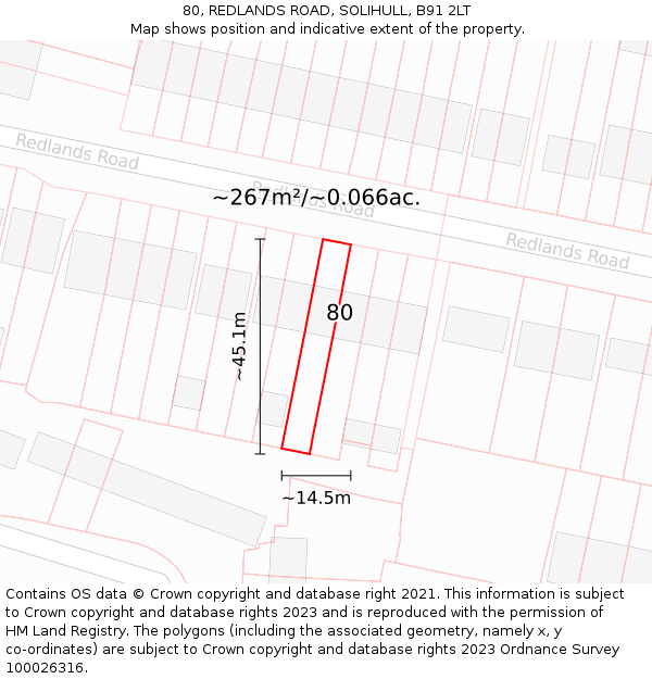 80, REDLANDS ROAD, SOLIHULL, B91 2LT: Plot and title map