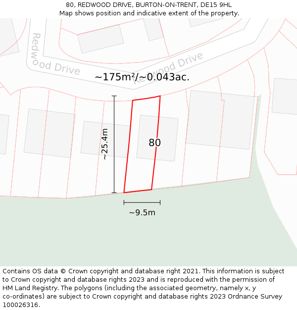 80, REDWOOD DRIVE, BURTON-ON-TRENT, DE15 9HL: Plot and title map