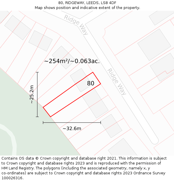 80, RIDGEWAY, LEEDS, LS8 4DF: Plot and title map