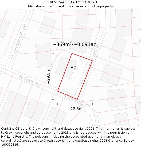80, RIDGEWAY, SHIPLEY, BD18 1PN: Plot and title map