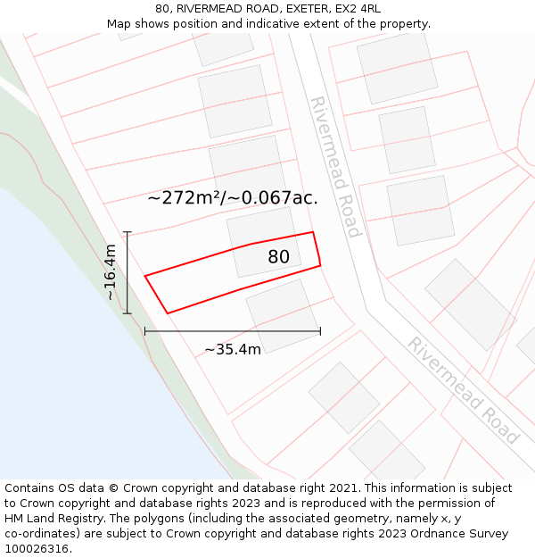 80, RIVERMEAD ROAD, EXETER, EX2 4RL: Plot and title map