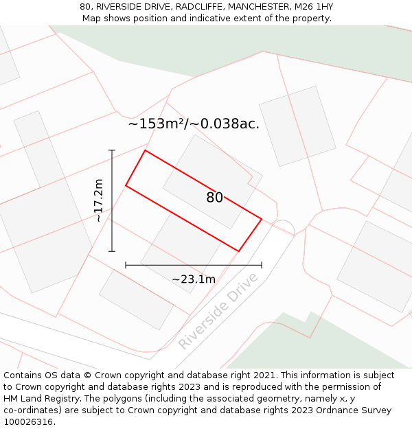 80, RIVERSIDE DRIVE, RADCLIFFE, MANCHESTER, M26 1HY: Plot and title map