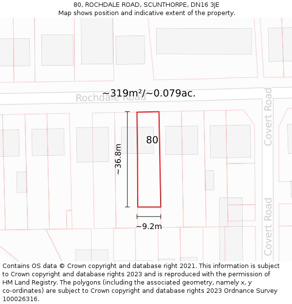 80, ROCHDALE ROAD, SCUNTHORPE, DN16 3JE: Plot and title map