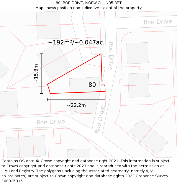 80, ROE DRIVE, NORWICH, NR5 8BT: Plot and title map