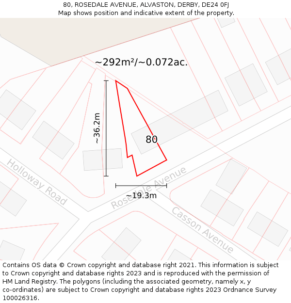 80, ROSEDALE AVENUE, ALVASTON, DERBY, DE24 0FJ: Plot and title map