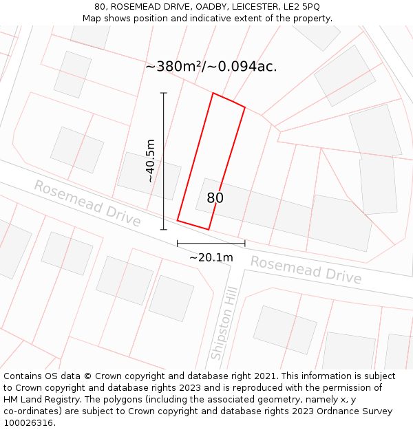 80, ROSEMEAD DRIVE, OADBY, LEICESTER, LE2 5PQ: Plot and title map