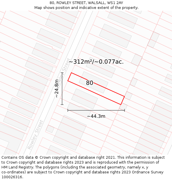 80, ROWLEY STREET, WALSALL, WS1 2AY: Plot and title map