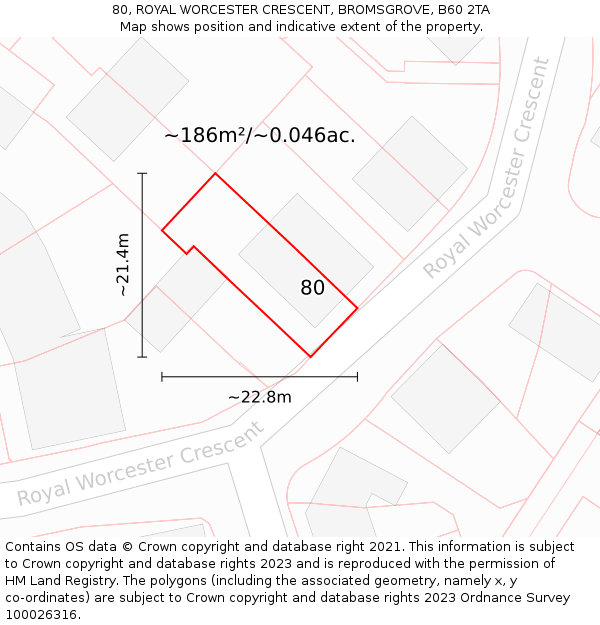 80, ROYAL WORCESTER CRESCENT, BROMSGROVE, B60 2TA: Plot and title map