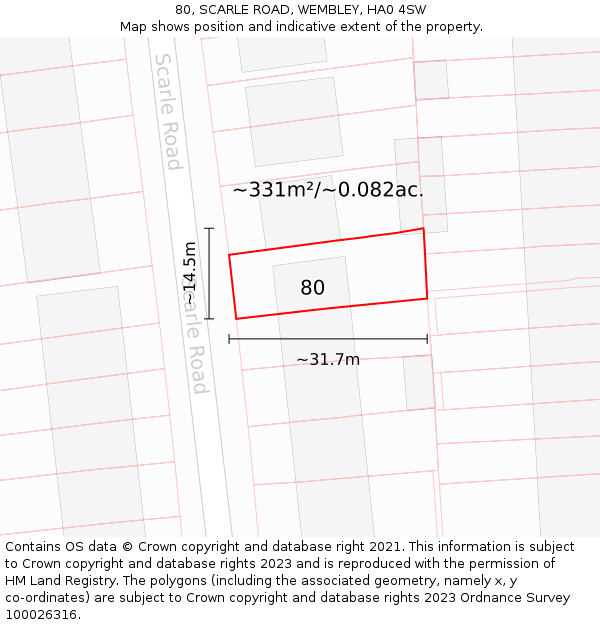 80, SCARLE ROAD, WEMBLEY, HA0 4SW: Plot and title map