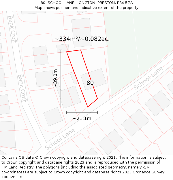 80, SCHOOL LANE, LONGTON, PRESTON, PR4 5ZA: Plot and title map