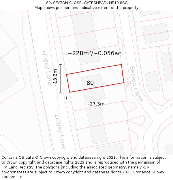 80, SEATON CLOSE, GATESHEAD, NE10 8SG: Plot and title map