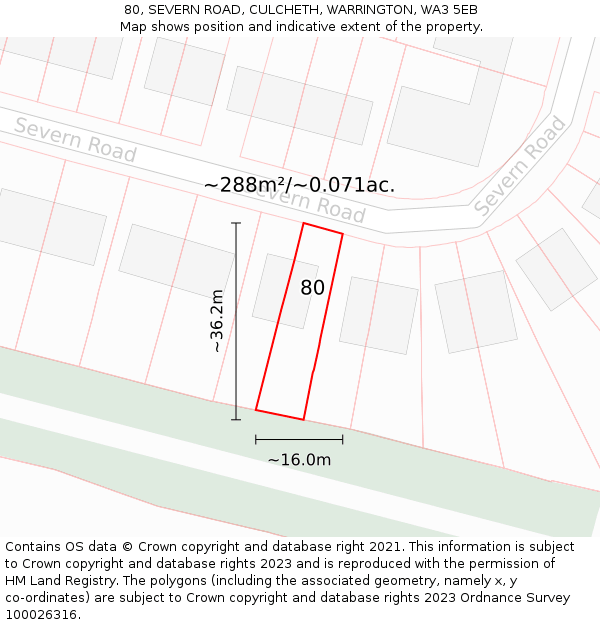 80, SEVERN ROAD, CULCHETH, WARRINGTON, WA3 5EB: Plot and title map