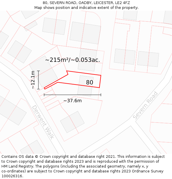 80, SEVERN ROAD, OADBY, LEICESTER, LE2 4FZ: Plot and title map