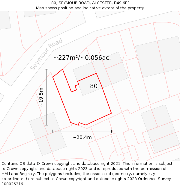 80, SEYMOUR ROAD, ALCESTER, B49 6EF: Plot and title map