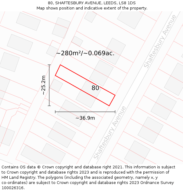 80, SHAFTESBURY AVENUE, LEEDS, LS8 1DS: Plot and title map