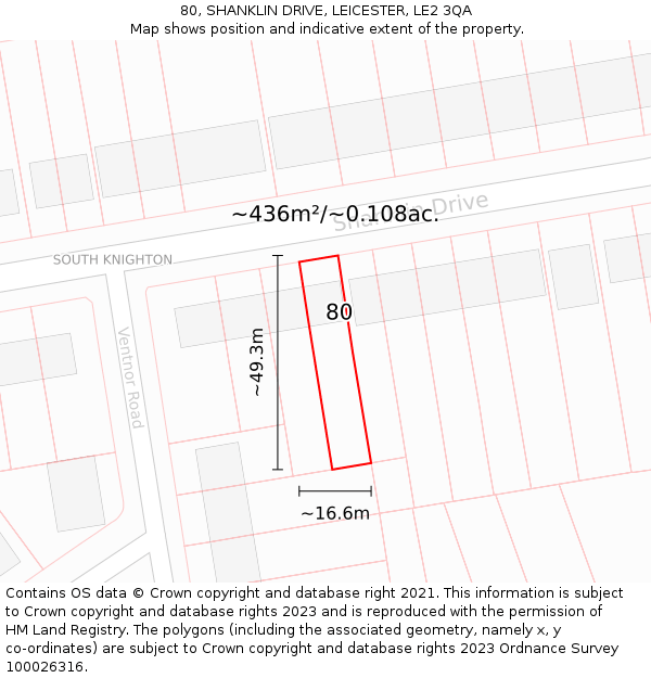 80, SHANKLIN DRIVE, LEICESTER, LE2 3QA: Plot and title map