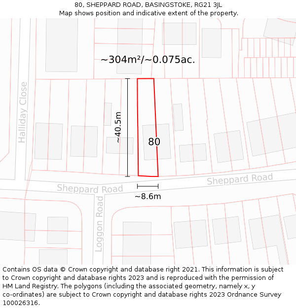 80, SHEPPARD ROAD, BASINGSTOKE, RG21 3JL: Plot and title map
