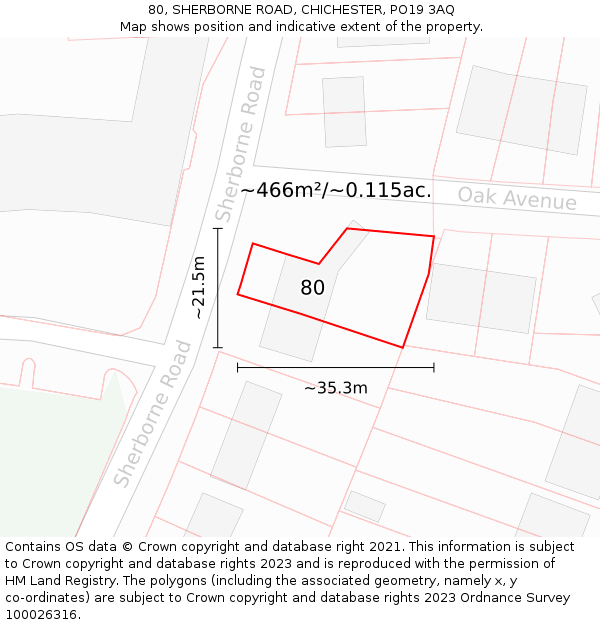 80, SHERBORNE ROAD, CHICHESTER, PO19 3AQ: Plot and title map