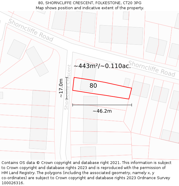 80, SHORNCLIFFE CRESCENT, FOLKESTONE, CT20 3PG: Plot and title map