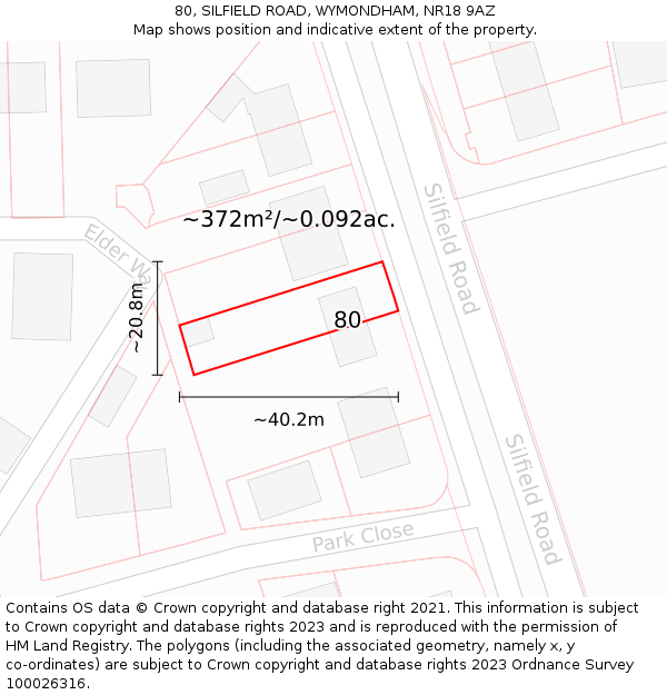 80, SILFIELD ROAD, WYMONDHAM, NR18 9AZ: Plot and title map