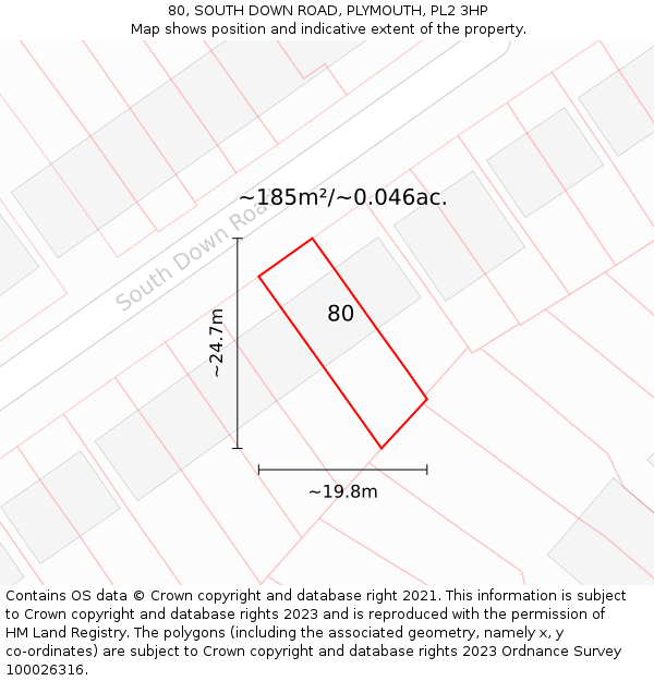 80, SOUTH DOWN ROAD, PLYMOUTH, PL2 3HP: Plot and title map