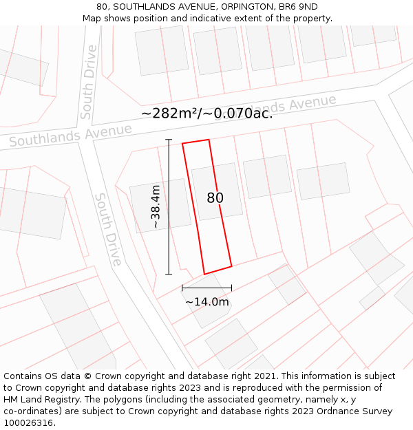 80, SOUTHLANDS AVENUE, ORPINGTON, BR6 9ND: Plot and title map